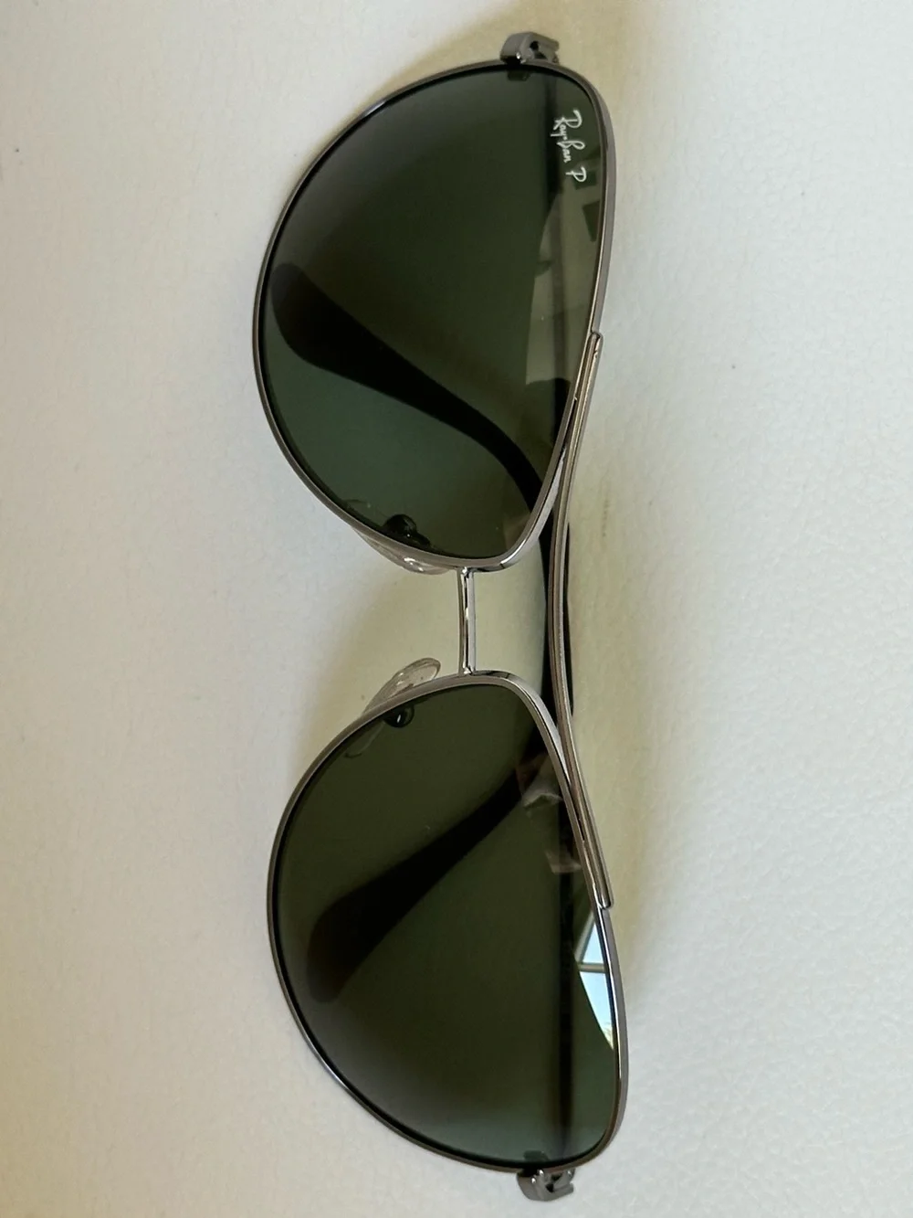 Ray-Ban 3293 Aviator Polarized Sunglasses Gunmetal Pilot Frame Green Lenses 63mm